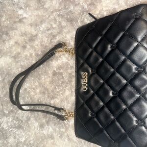 Guess Black Quilted Shoulder Bag with Gold Hardware